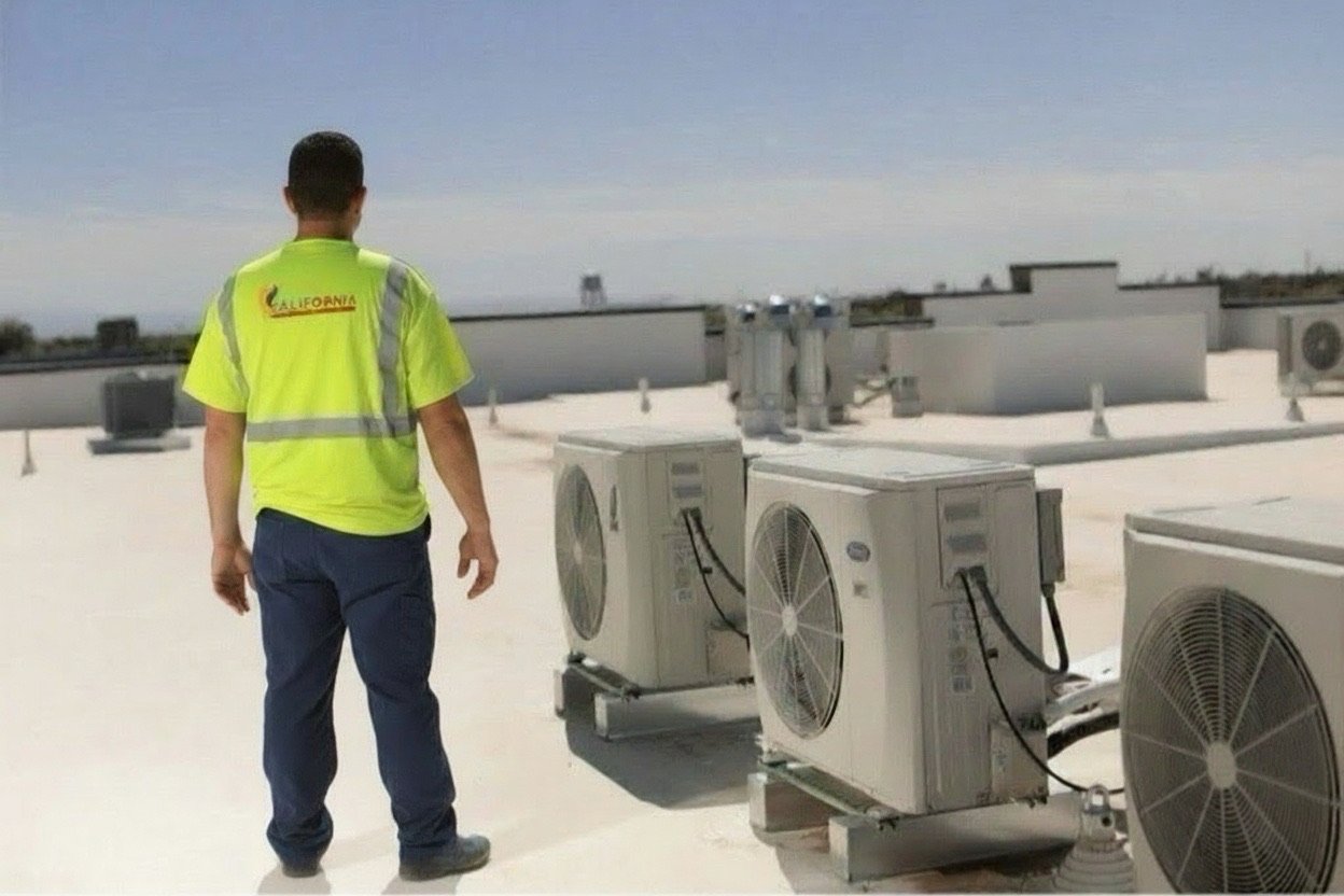 California Mechanical technician on rooftop